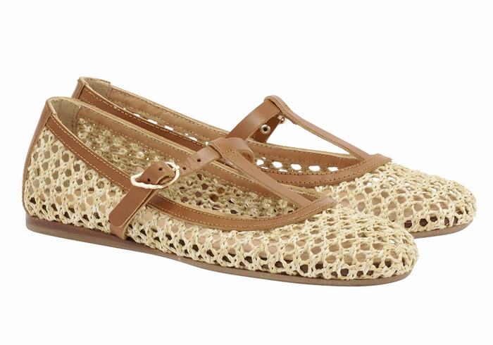 Beige Brown Ancient Greek Sandals Aerati Women Ballerina | BWC919GI