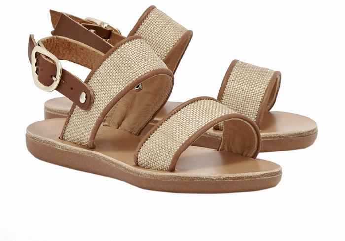 Beige Brown Ancient Greek Sandals Little Clio Rafia Soft Kids' Casual Sandals | FPI719XA