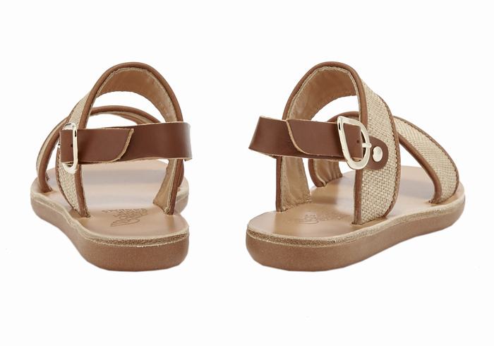 Beige Brown Ancient Greek Sandals Little Clio Rafia Soft Kids' Casual Sandals | FPI719XA