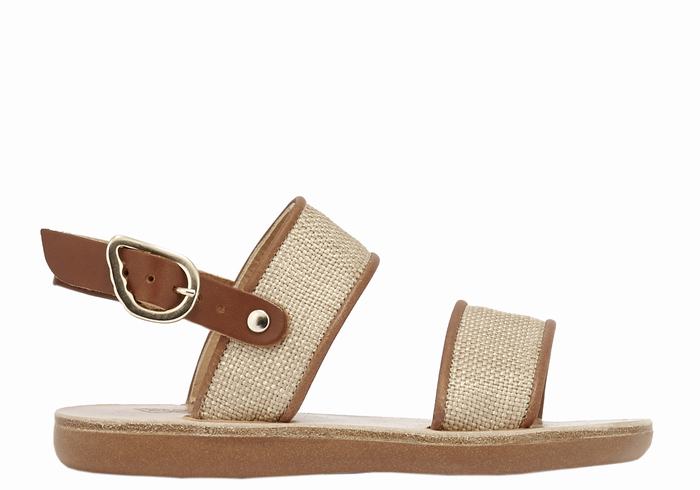 Beige Brown Ancient Greek Sandals Little Clio Rafia Soft Kids\' Casual Sandals | FPI719XA