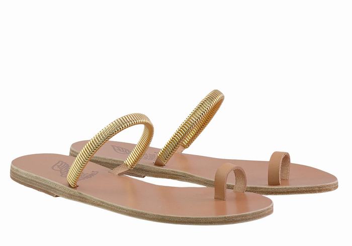 Beige Gold Ancient Greek Sandals Konaki Women Toe-Post Sandals | YSO732BM