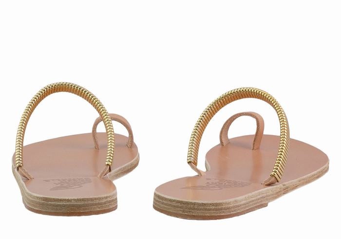 Beige Gold Ancient Greek Sandals Konaki Women Toe-Post Sandals | YSO732BM