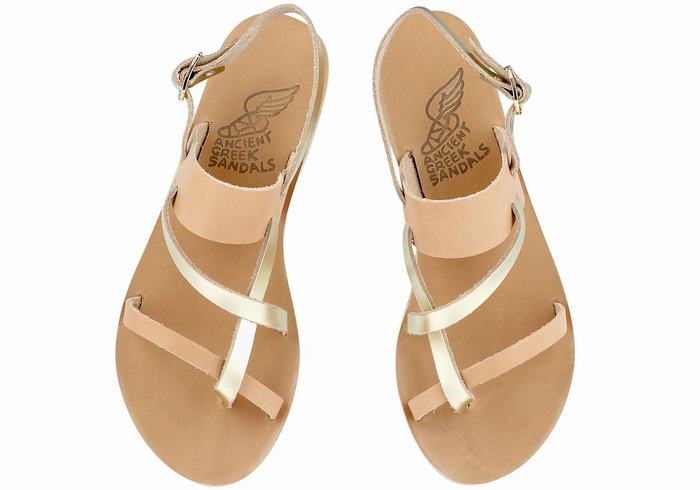 Beige Gold White Ancient Greek Sandals Alethea Leather Women Back-Strap Sandals | SJS3645HT