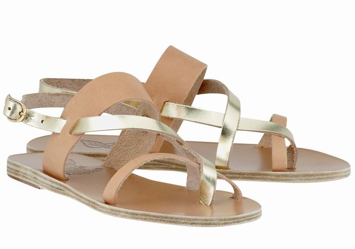 Beige Gold White Ancient Greek Sandals Alethea Leather Women Back-Strap Sandals | SJS3645HT