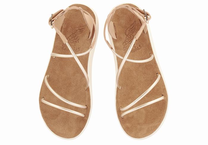 Beige Gold White Ancient Greek Sandals Anastasia Comfort Women Ankle Strap Sandals | IEE5350AM