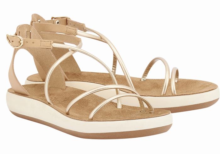 Beige Gold White Ancient Greek Sandals Anastasia Comfort Women Ankle Strap Sandals | IEE5350AM