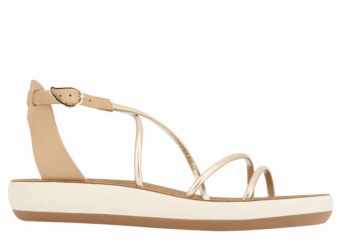 Beige Gold White Ancient Greek Sandals Anastasia Comfort Women Ankle Strap Sandals | IEE5350AM