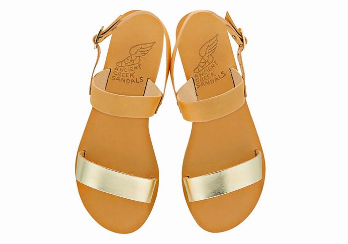 Beige Gold White Ancient Greek Sandals Clio Women Back-Strap Sandals | AJC79HS