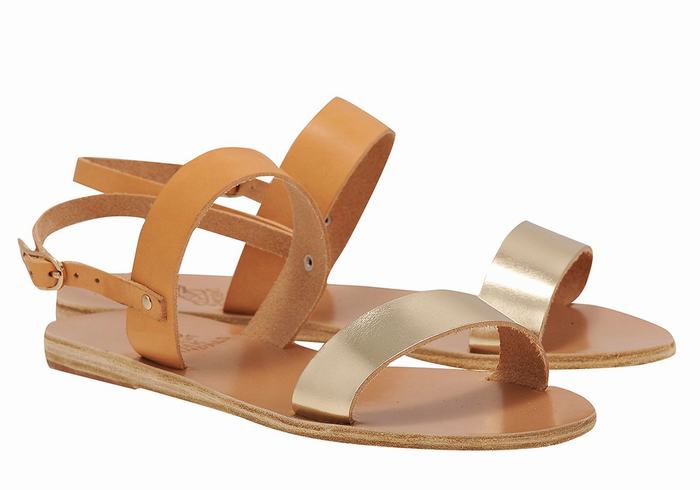 Beige Gold White Ancient Greek Sandals Clio Women Back-Strap Sandals | AJC79HS