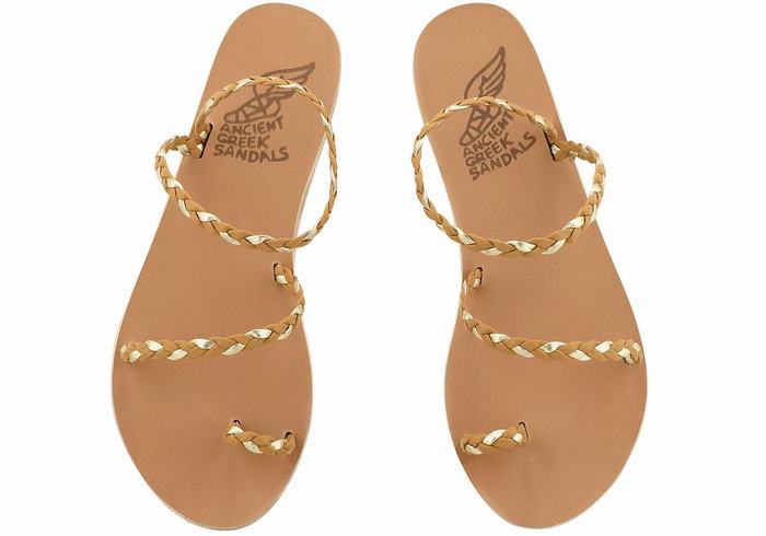 Beige Gold White Ancient Greek Sandals Eleftheria Leather Women Braided Sandals | HXY5167KO