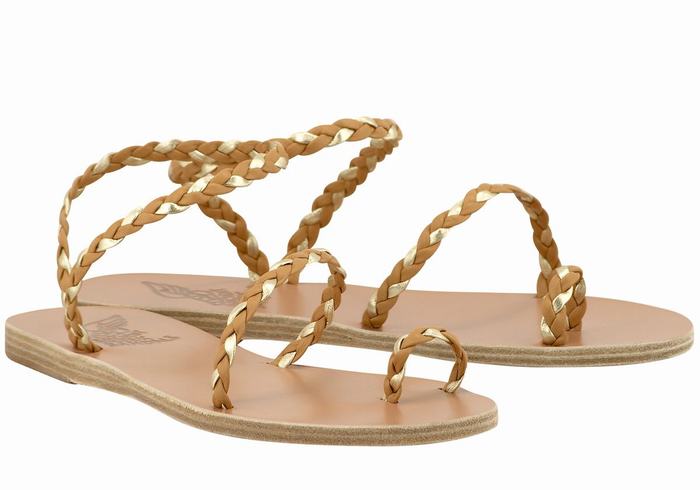 Beige Gold White Ancient Greek Sandals Eleftheria Leather Women Braided Sandals | HXY5167KO