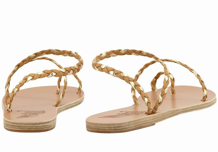 Beige Gold White Ancient Greek Sandals Eleftheria Leather Women Braided Sandals | HXY5167KO