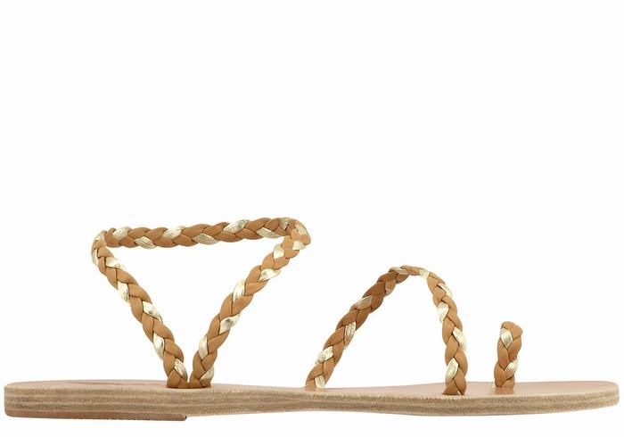 Beige Gold White Ancient Greek Sandals Eleftheria Leather Women Braided Sandals | HXY5167KO