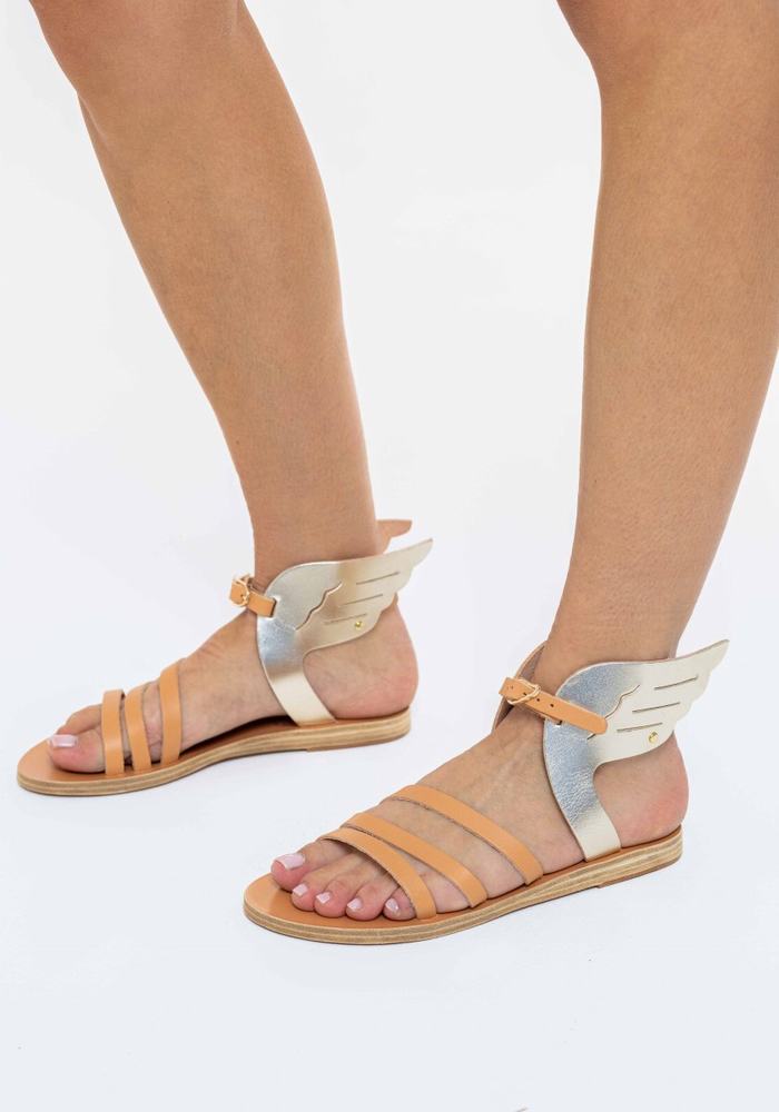 Beige Gold White Ancient Greek Sandals Ikaria Leather Women Ankle Strap Sandals | ZSU5114MC