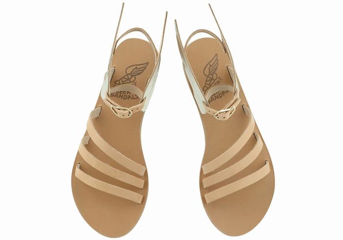 Beige Gold White Ancient Greek Sandals Ikaria Leather Women Ankle Strap Sandals | ZSU5114MC