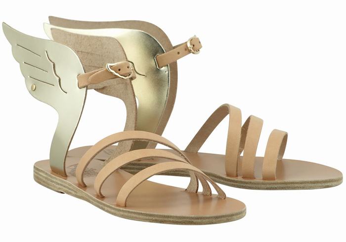 Beige Gold White Ancient Greek Sandals Ikaria Leather Women Ankle Strap Sandals | ZSU5114MC