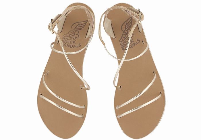 Beige Gold White Ancient Greek Sandals Meloivia Women Ankle Strap Sandals | AOQ5153OP