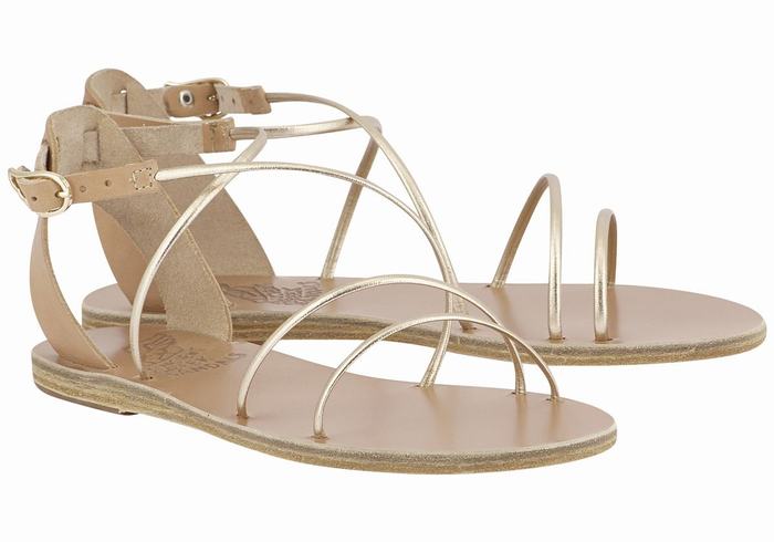 Beige Gold White Ancient Greek Sandals Meloivia Women Ankle Strap Sandals | AOQ5153OP