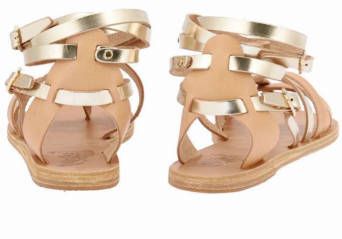 Beige Gold White Ancient Greek Sandals Satira Leather Women Gladiator Sandals | IEP2695IL