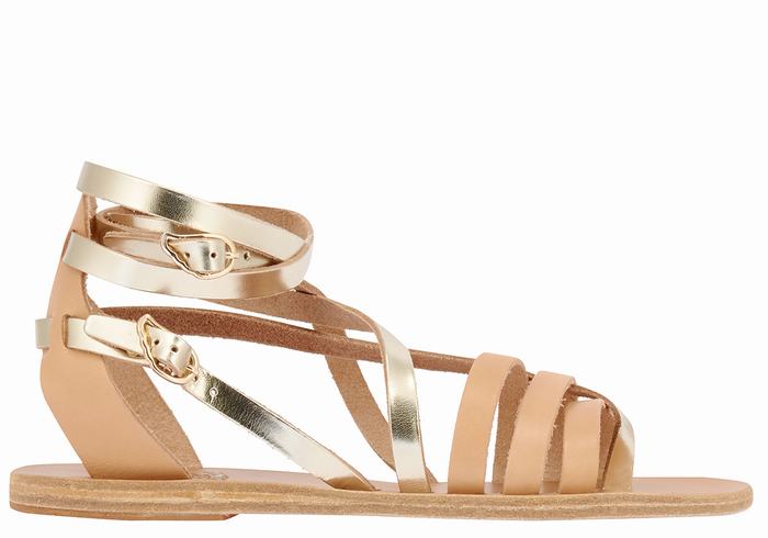 Beige Gold White Ancient Greek Sandals Satira Leather Women Gladiator Sandals | IEP2695IL