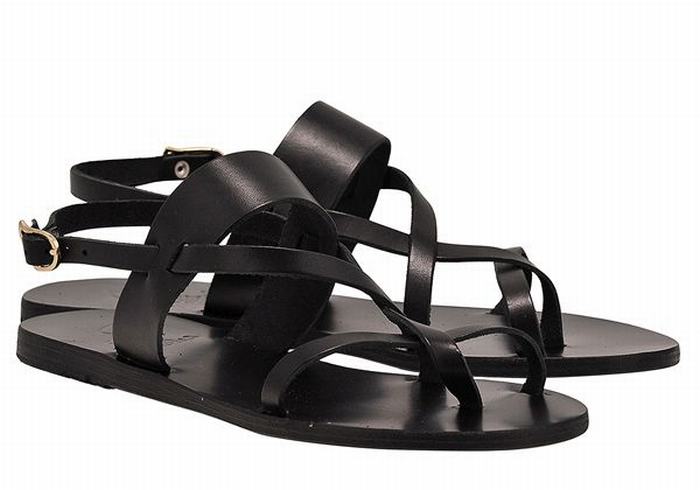 Black Ancient Greek Sandals Alethea Leather Women Back-Strap Sandals | CCC175TN