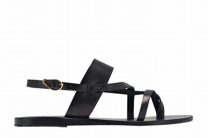 Black Ancient Greek Sandals Alethea Leather Women Back-Strap Sandals | CCC175TN