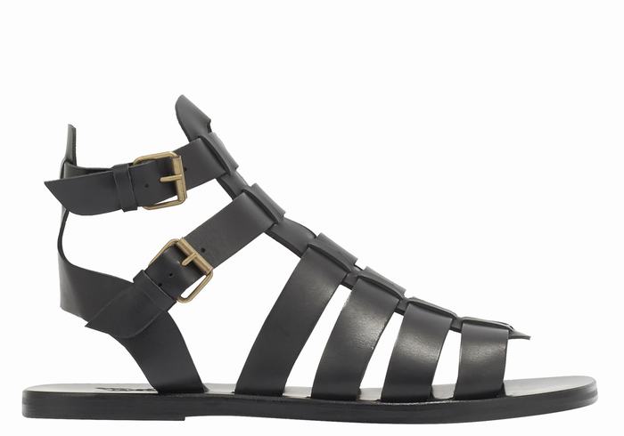 Black Ancient Greek Sandals Alexandros Leather Men Fisherman Sandals | HFK4185MK