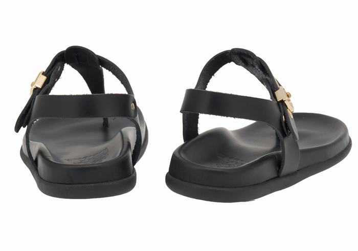 Black Ancient Greek Sandals Alki Flip Flop Women Back-Strap Sandals | NTP2817CH