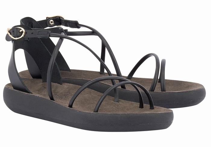 Black Ancient Greek Sandals Anastasia Comfort Women Ankle Strap Sandals | OKH732WE