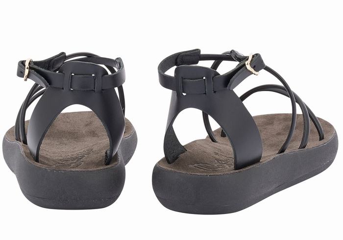 Black Ancient Greek Sandals Anastasia Comfort Women Ankle Strap Sandals | OKH732WE