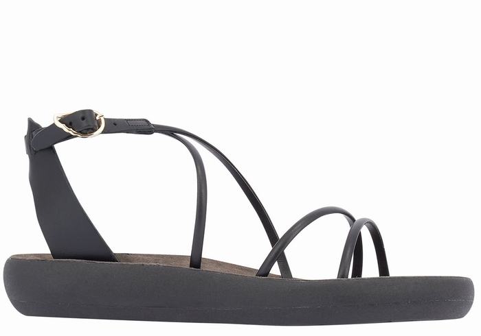 Black Ancient Greek Sandals Anastasia Comfort Women Ankle Strap Sandals | OKH732WE