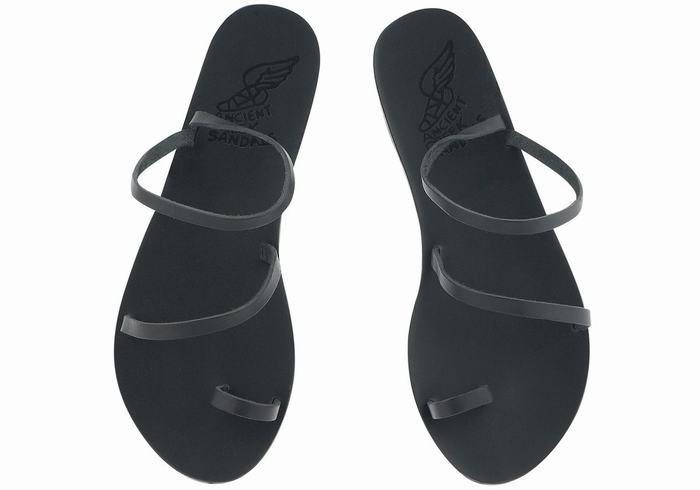 Black Ancient Greek Sandals Apli Eleftheria Leather Women Toe-Post Sandals | WYD232KF