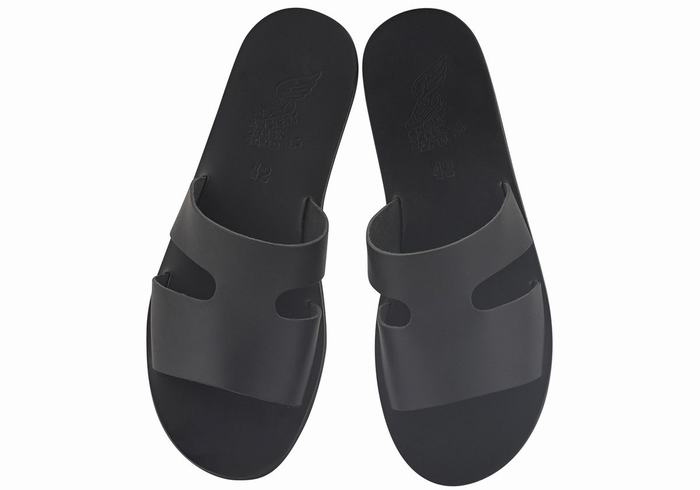 Black Ancient Greek Sandals Apteros Men Slide Sandals | MPX4592GW