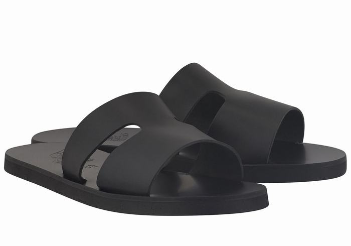 Black Ancient Greek Sandals Apteros Men Slide Sandals | MPX4592GW