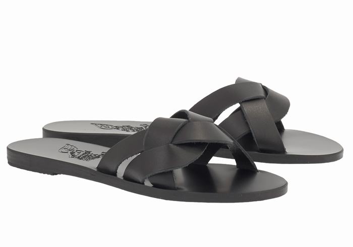 Black Ancient Greek Sandals Arachne Women Slide Sandals | HDR2859US