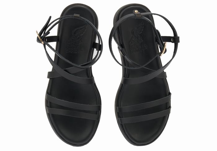 Black Ancient Greek Sandals Aristea Leather Women Platform Sandals | WLS486WK