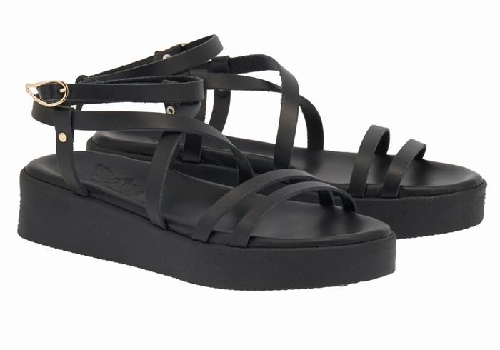 Black Ancient Greek Sandals Aristea Leather Women Platform Sandals | WLS486WK