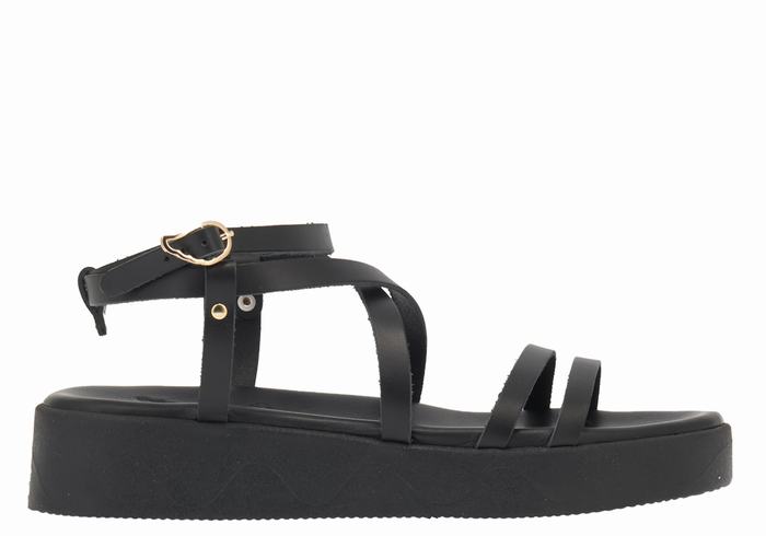 Black Ancient Greek Sandals Aristea Leather Women Platform Sandals | WLS486WK