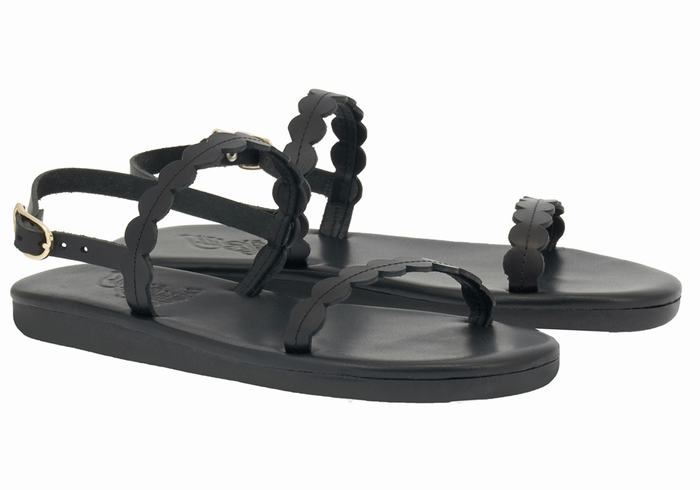 Black Ancient Greek Sandals Aroula Women Back-Strap Sandals | VPM6165PL