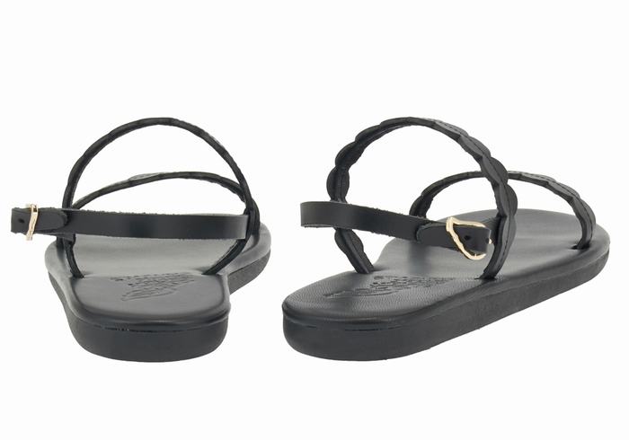 Black Ancient Greek Sandals Aroula Women Back-Strap Sandals | VPM6165PL