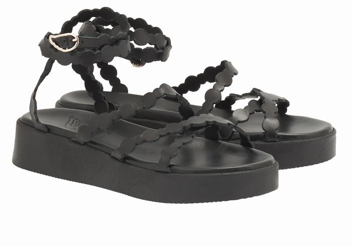 Black Ancient Greek Sandals Aspis Leather Women Platform Sandals | CEZ571MC