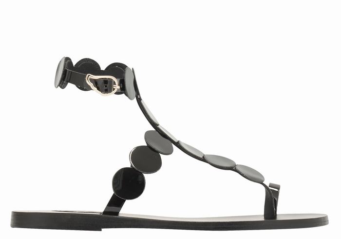 Black Ancient Greek Sandals Asteras Leather Women Toe-Post Sandals | FWZ1332SA