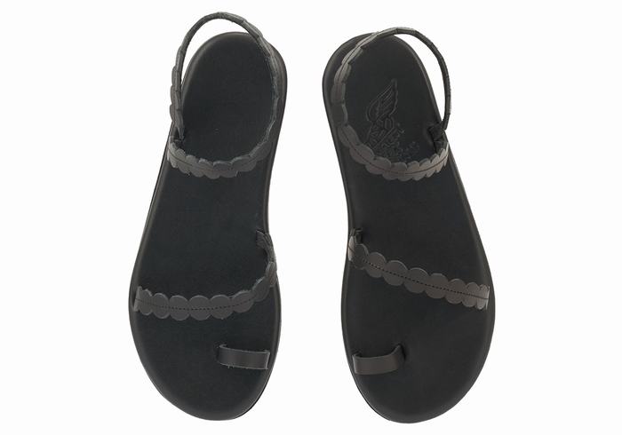 Black Ancient Greek Sandals Aura Women Toe-Post Sandals | IXX7976SS