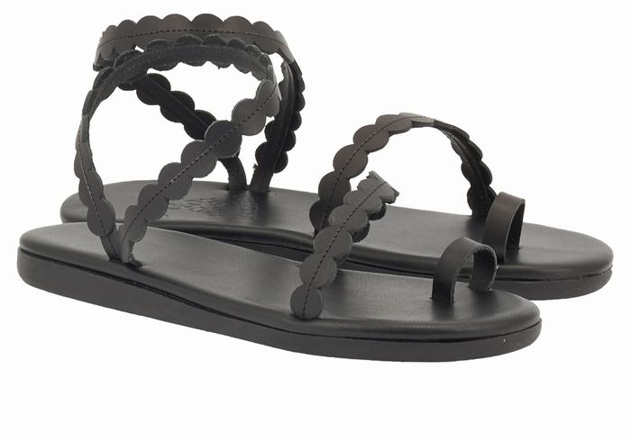 Black Ancient Greek Sandals Aura Women Toe-Post Sandals | IXX7976SS