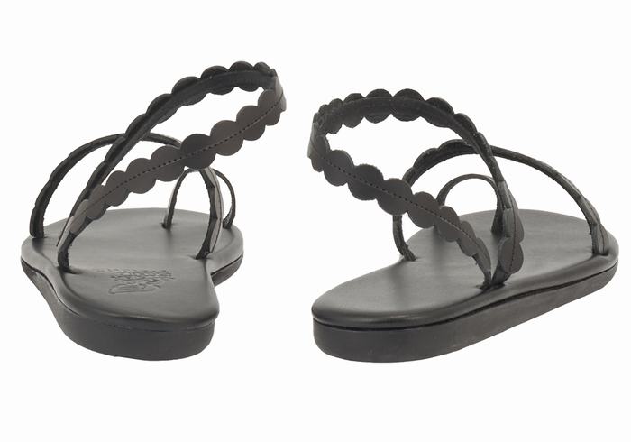 Black Ancient Greek Sandals Aura Women Toe-Post Sandals | IXX7976SS