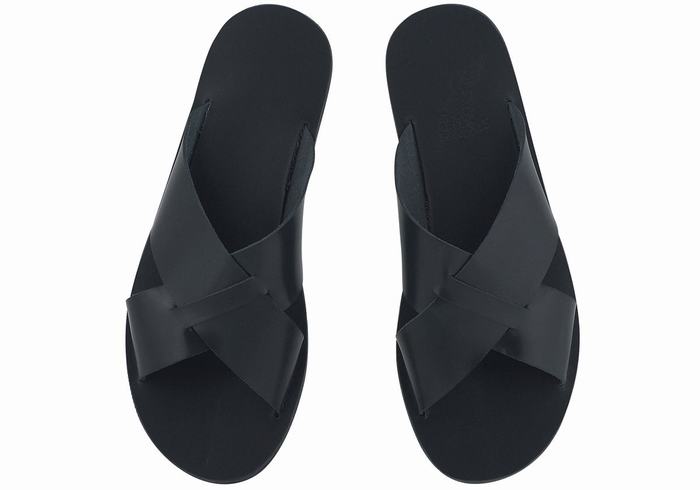 Black Ancient Greek Sandals Bios Men Slide Sandals | MKG6049DB