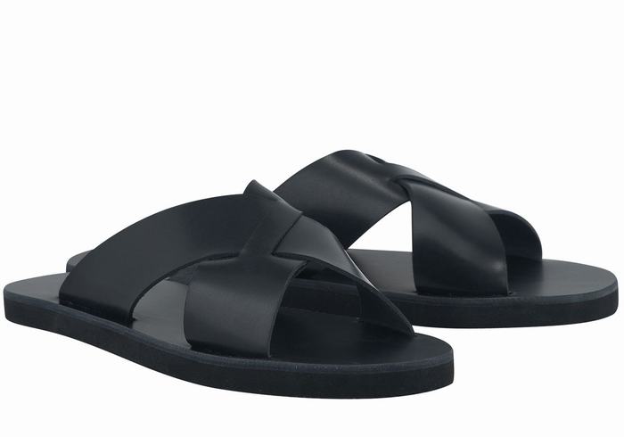 Black Ancient Greek Sandals Bios Men Slide Sandals | MKG6049DB