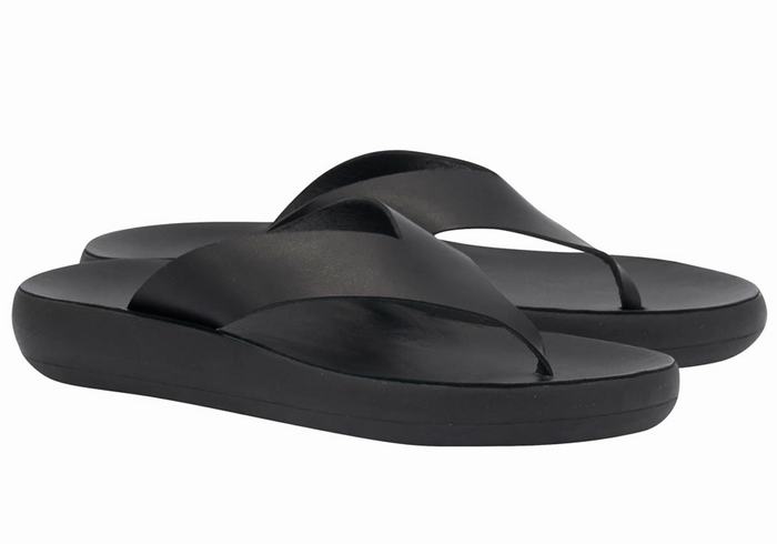 Black Ancient Greek Sandals Charys Comfort Women Flip Flops | QKO3437WI