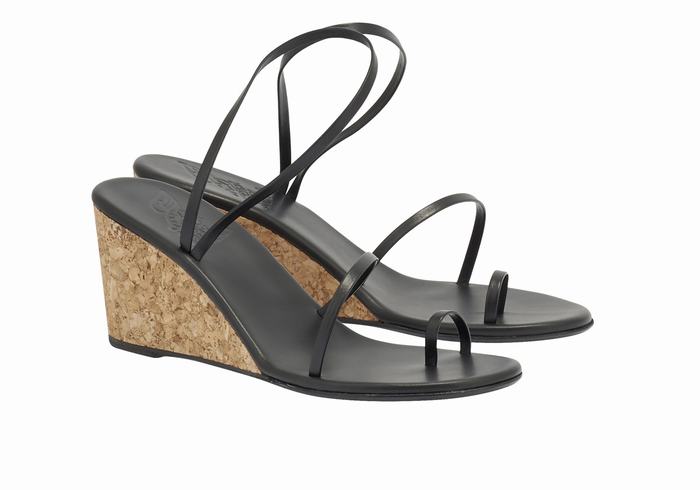 Black Ancient Greek Sandals Chora Mid Women Wedge Sandals | BDS349TE