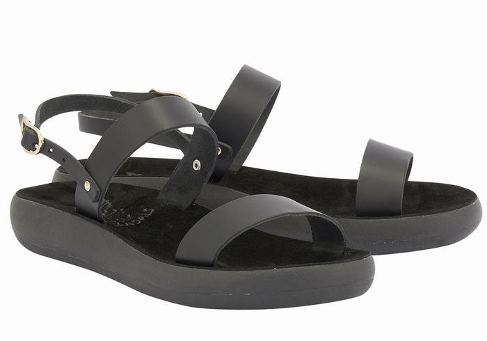 Black Ancient Greek Sandals Clio Comfort Women Casual Sandals | SJM768VP